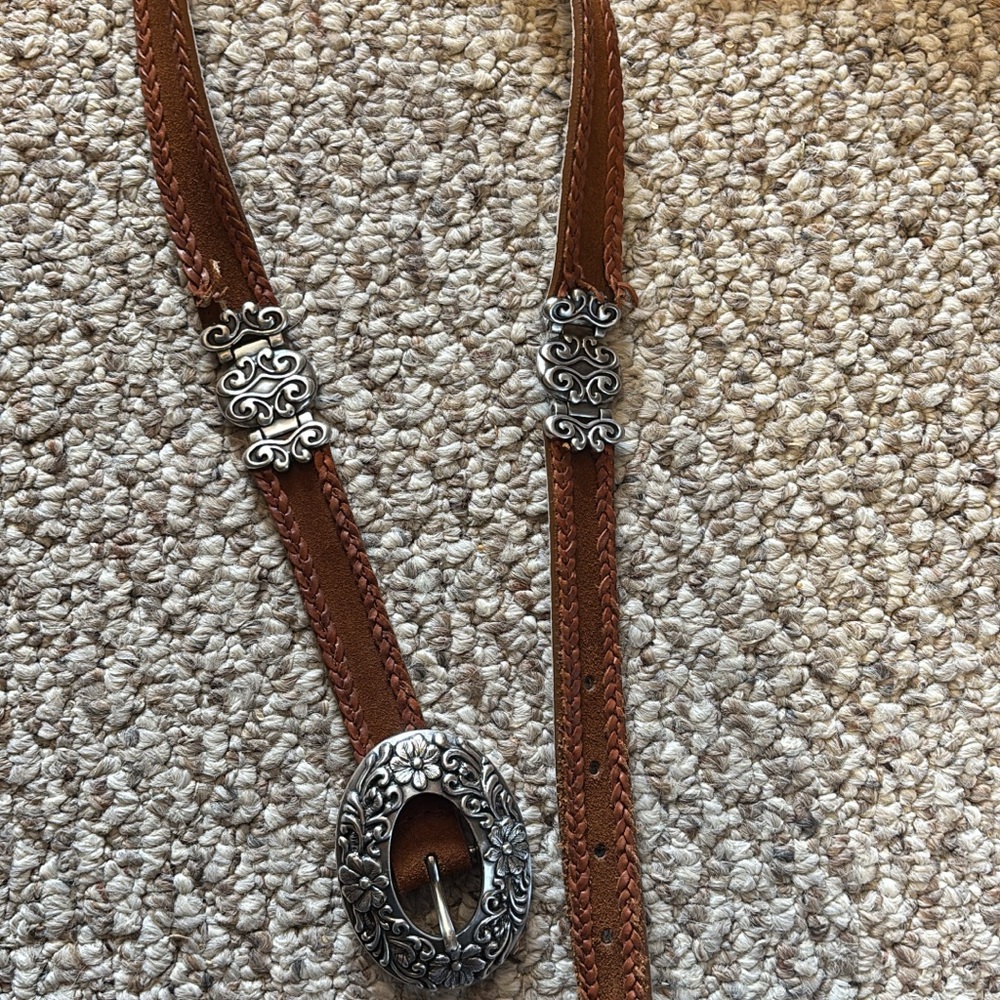 Brown Leather Belt with Silver Accents